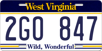 WV license plate 2GO847