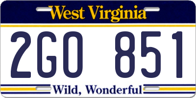 WV license plate 2GO851