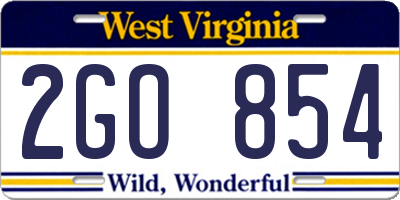 WV license plate 2GO854