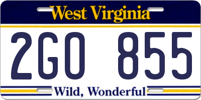 WV license plate 2GO855