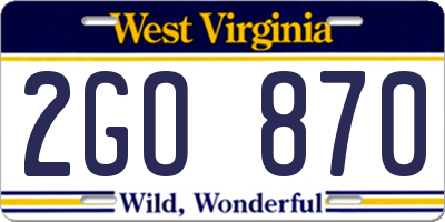 WV license plate 2GO870