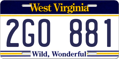 WV license plate 2GO881