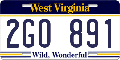 WV license plate 2GO891