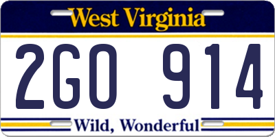 WV license plate 2GO914