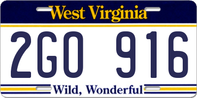 WV license plate 2GO916