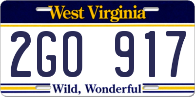 WV license plate 2GO917