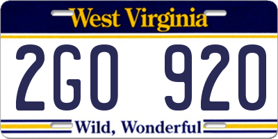 WV license plate 2GO920