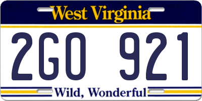 WV license plate 2GO921