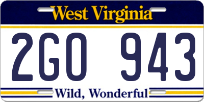 WV license plate 2GO943