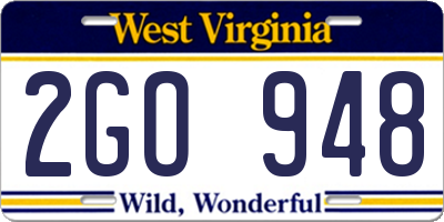 WV license plate 2GO948