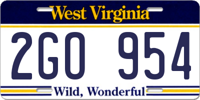 WV license plate 2GO954