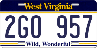 WV license plate 2GO957