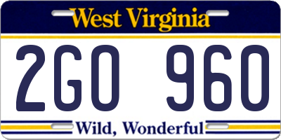 WV license plate 2GO960