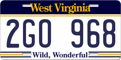 WV license plate 2GO968