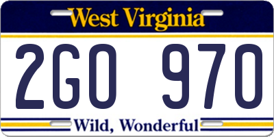 WV license plate 2GO970