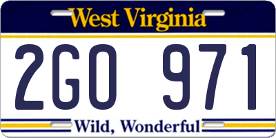 WV license plate 2GO971