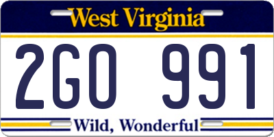 WV license plate 2GO991