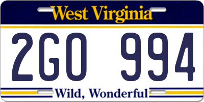 WV license plate 2GO994