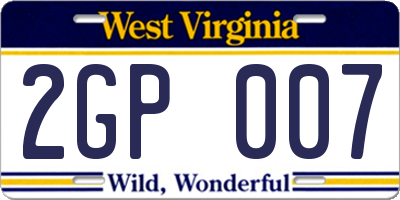WV license plate 2GP007