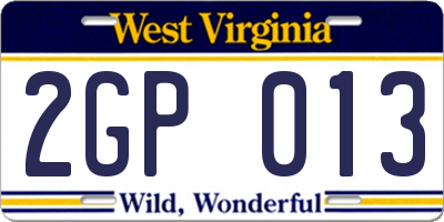 WV license plate 2GP013