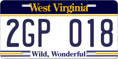 WV license plate 2GP018