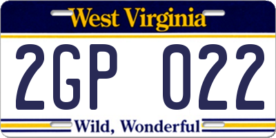WV license plate 2GP022