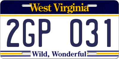 WV license plate 2GP031