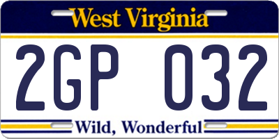 WV license plate 2GP032