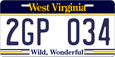 WV license plate 2GP034