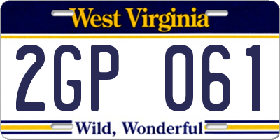 WV license plate 2GP061