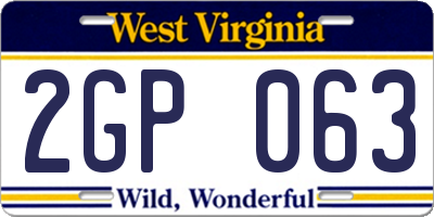 WV license plate 2GP063
