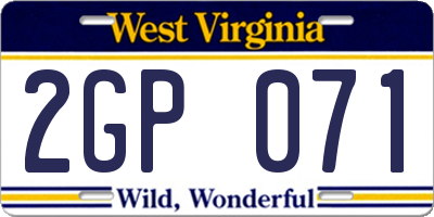 WV license plate 2GP071