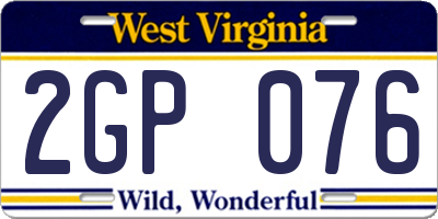 WV license plate 2GP076