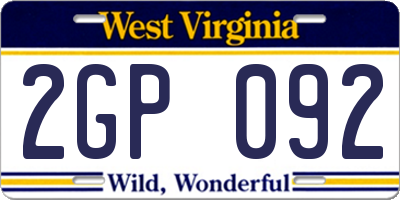 WV license plate 2GP092