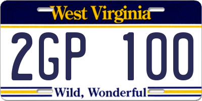 WV license plate 2GP100