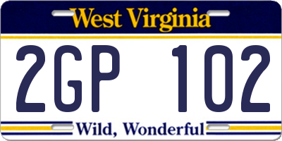 WV license plate 2GP102