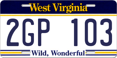 WV license plate 2GP103