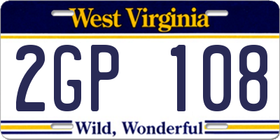 WV license plate 2GP108