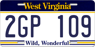 WV license plate 2GP109