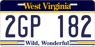 WV license plate 2GP182