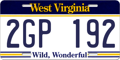 WV license plate 2GP192