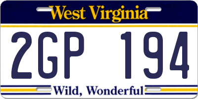 WV license plate 2GP194