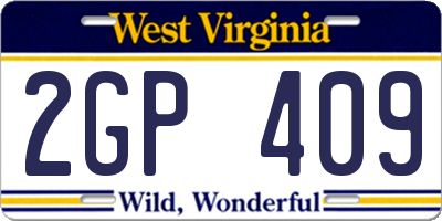 WV license plate 2GP409