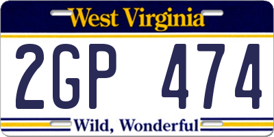 WV license plate 2GP474