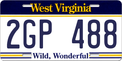 WV license plate 2GP488