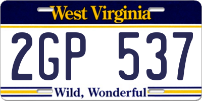WV license plate 2GP537