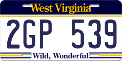 WV license plate 2GP539