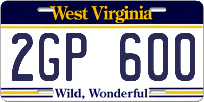 WV license plate 2GP600