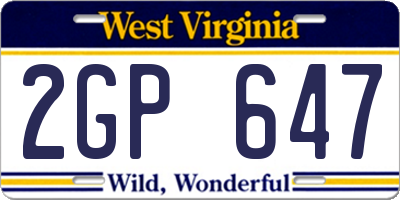 WV license plate 2GP647