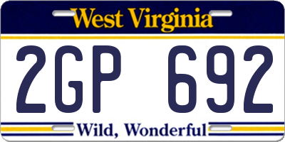 WV license plate 2GP692